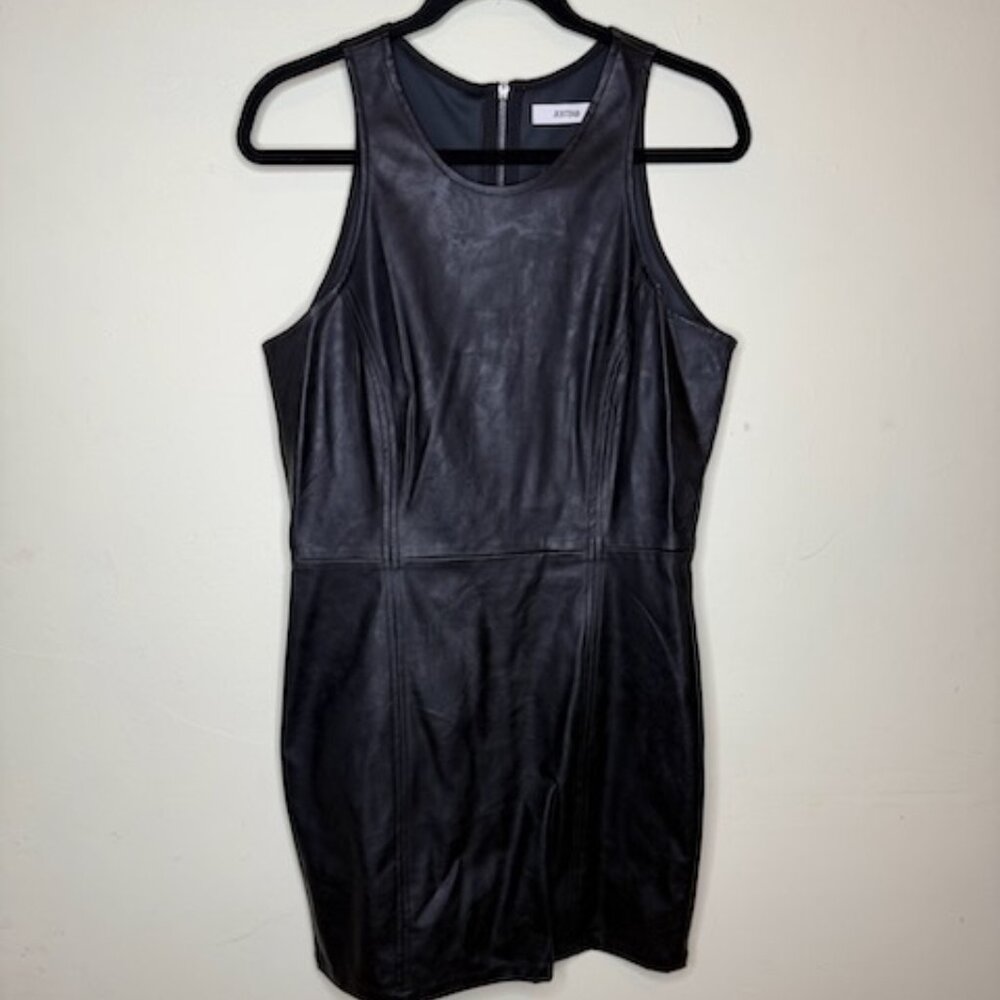 JustFab Black Faux Leather Sheath Dress | Size L | Edgy & Sleek